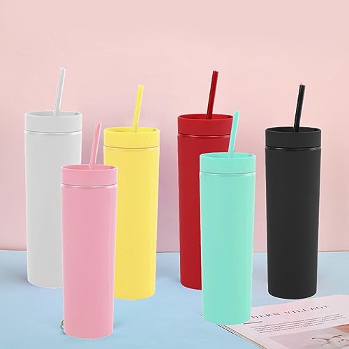 Momocici 16Oz Matte Pastel Colored Skinny Tumblers With Lids And Straws.double Walled Plastic Acrylic Smoothie Tea Iced Coffee Tumbler Cups.skinny Tumblers Bulk.slim White Tumbler Set.(White) #TOP6