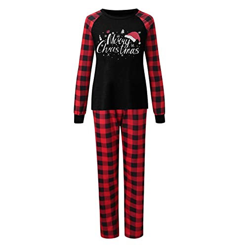 Generisch 2026 Mujeres Mamá Merry Christmas Print Tops Pantalones Plaid Set Family Matching Pijamas Ropa de Dormir (Negro, M)