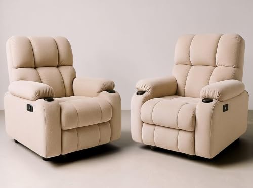 Image of Cable Crafts Cozy Fabric Recliner with Cup Holders for Living Room Comfortable Single Seater Reclining Chair