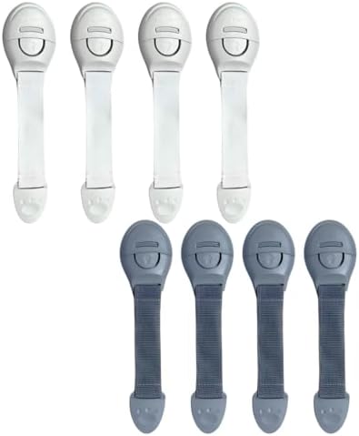 KidDough Furniture Safety Locks for Kids - Pack of 4 Grey + 4 White Locks, Child Safety Locks for Drawers, Cabinets, Fridge, Cupboard Lock, Strong and Adhesive Safety Locks
