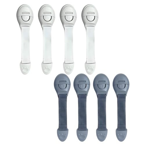 Image of KidDough Furniture Safety Locks for Kids - Pack of 4 Grey + 4 White Locks, Child Safety Locks for Drawers, Cabinets, Fridge, Cupboard Lock, Strong and Adhesive Safety Locks