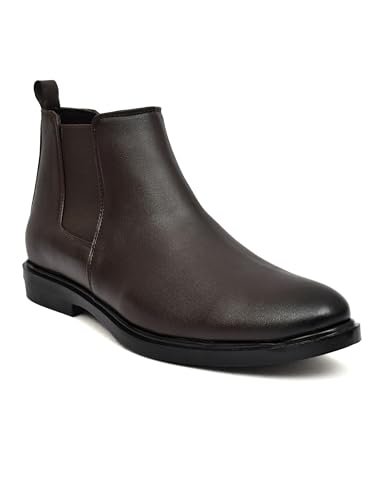 Image of Synthetic Leather Slip-On Chelsea Boots with Side Zipper | Lightweight, Comfortable, Formal and Casual Shoes for Office & Party