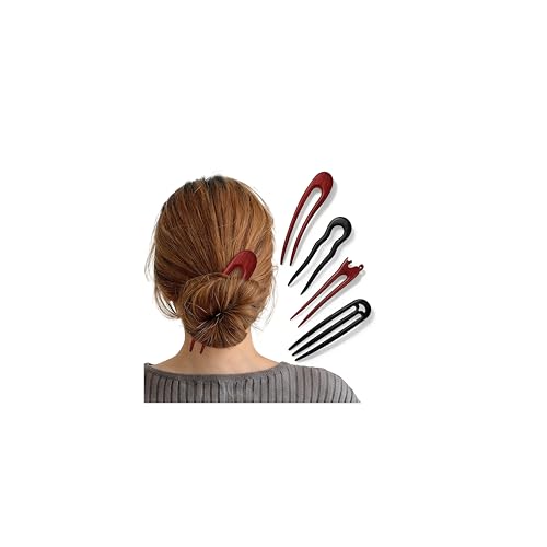 BOOTMOON 4 Pcs Wooden Hair Sticks for Buns French Hair Pins for Women Handmade Sandalwood Hairpin U Shaped Wooden Chopsticks for Long Thick Hairstyle Two/Three Prong Chignon Bun Sticks 4Pcs