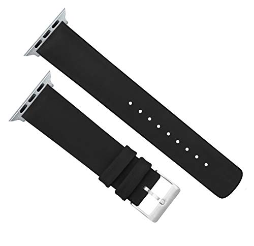 Image of BARTON WATCH BANDS- Black Leather and Rubber Hybrid - Choose Color & Size - Compatible with All Apple Watches (Ultra, SE, 8, 7, 6, 5, 4, 3, 2, 1) - 38mm, 40mm, 41mm, 42mm, 44mm, 45mm, 49mm