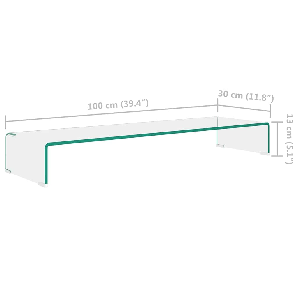 Leasha Rehausseur Écran PC Bureau, Réhausseur d'Écran Support de Moniteur 100x30x13 cm verre transparent