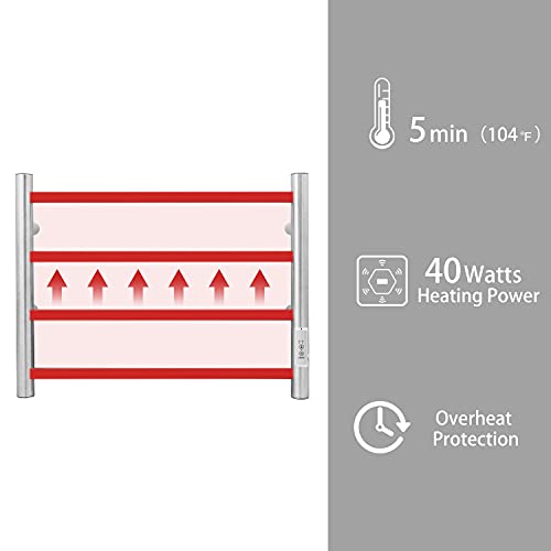 KEG Towel Warmer Wall Mounted with Built-in Timer 4 Bars Electric Stainless Steel Heated Towel Racks for Bathroom, Hot Plug-in Bath Towel Heater Brushed Nickel by KEG - Image 2
