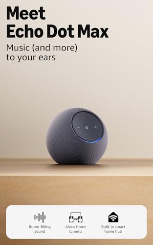Amazon Echo Dot Max (newest gen), Bluetooth speaker with room-filling sound and built-in smart home hub, Graphite, with Alexa+ Early Access