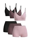 BEAUDRM Women's 6 Piece Lingerie Set Floral Wireless Unlined Bra Seamless Bralette and Boyshorts Boxer Briefs Underwear Sets Multicolor Medium