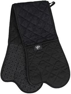 Homefolk Double-Sided Oven Gloves, Black, Non-Slip Silicon Grip Double Oven Glove, Heat Resistant, Professional, Modern Cooking Oven Mitt & Potholder for Grilling, Cooking, Baking, Barbecue, 1 pair