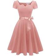 Girstunm Women's Classic Tea Dress Short Sleeve Swing Cocktail Party Dresses with Pockets