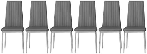 Panana Faux Leather Diamond High Back Dining Chairs Set Black Metal Leg Padded Seat Kitchen Chair (Black, 4)