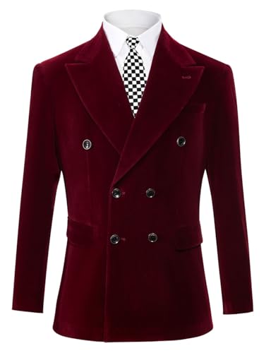 Mi Bo Tong Mens Double Breasted Velvet Blazer Peak Lapel Dinner Jacket for Men Prom Party Coat3
