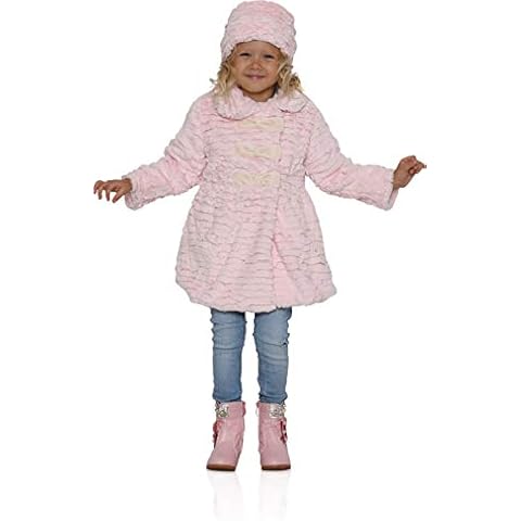 Widgeon Girls' Little 3 Bow Faux Fur Coat with Hat, Textured Wave Pink Cover