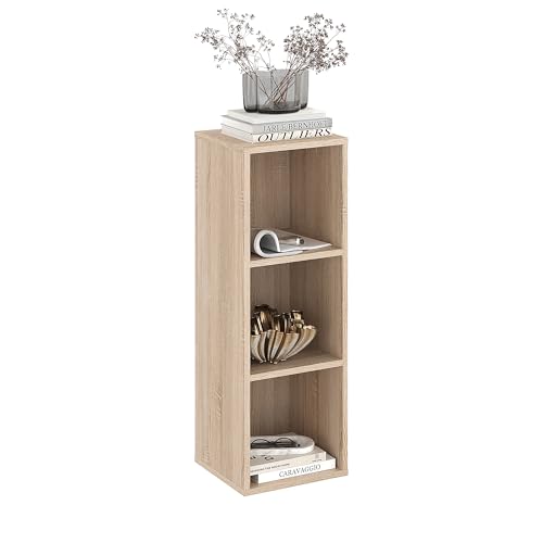 KOMTO Bücherregal Klein Sonoma Eiche – Würfelregal mit 3 Fächern, Cube Regal für Wohnzimmer, Kinderzimmer, Nachtisch für Schlafzimmer | Standregal Nubo 31,4 x 90,4 x 29 cm KOMTO Bücherregal Klein Sonoma Eiche – Würfelregal mit 3 Fächern, Cube Regal für Wohnzimmer, Kinderzimmer, Nachtisch für Schlafzimmer | Standregal Nubo 31,4 x 90,4 x 29 cm