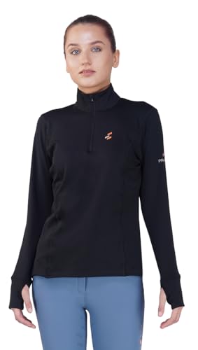 Preto Ladies Horse Rider Baselayer Base Layer 1/4 Zip Long Sleeve Athletic Thermal Tshirts Women's Ladies Top Girls - Equestrian Apparel & Gear for Horseback Riding(Black) - Image 6