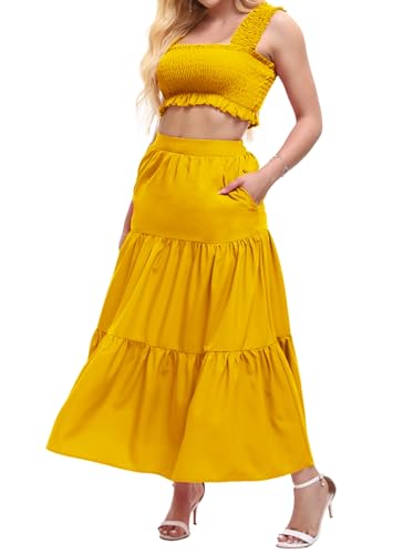 Image of Women's 2 Piece Beach Skirts Sexy Party Dress Crop Top and Long Skirt Sets
