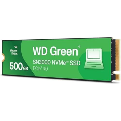 Western Digital 500GB WD Green SN3000 NVMe ����SSD - �\���b�h�X�e�[�g�h���C�u - Gen4 PCIe M.2 2280 �ő�5,000MB/�b - WDS500G4G0E
