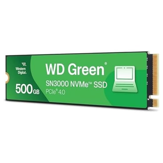 Western Digital 500GB WD Green SN3000 NVMe Internal SSD - Solid State Drive - Gen4 PCIe, M.2 2280, Up to 5,000 MB/s - WDS500G4G0E