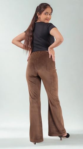 Image of Pink Shell Women's High Waist Bell Bottom Pants in Velvet