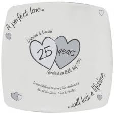 A Perfect Love Silver Anniversary Plate, Personalised, 25th, Silver, Wedding
