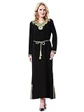Stoff: Leinen GladThink Frau Muslim Lange Ärmel V-Ausschnitt Kaftan Islamisch Maxi Kleid Schwarz XXL