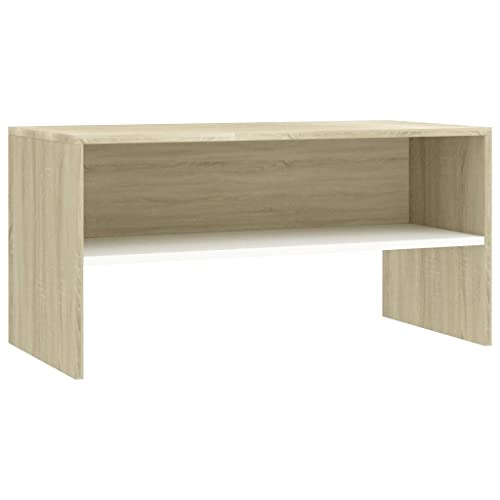 vidaXL Mueble TV Estante Mesa Baja Televisión Aparador Televisor Módulo Diseño Simple Compartimento Comedor Salón Cuarto Contrachapada Blanco Roble