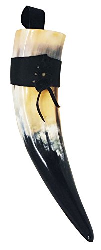 Cuerno vikingo de asta genuina. Cuerno para bebidas de asta pulida con colgador de piel auténtica para el cinturón. De varios tamaños, de 30,5 a 35,5 cm (12-14 pulg.), etc Cover