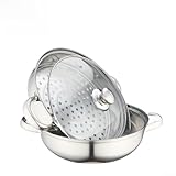 Vaporera de 2 niveles con tapa de cristal, acero inoxidable, resistente al calor, apilable, de doble capa, 28 cm, juego de vaporizador para cocinar (A)