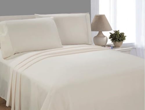 Image of Flat Bed Sheet with 2 Pillow Covers 600 Thread Count 100% Egyptian Cotton Bedsheet Super King Size Ivory