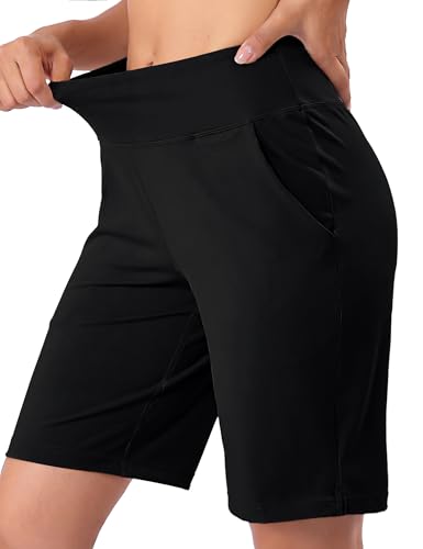 Aseniza Damskie krótkie legginsy do jazdy na rowerze, krótkie spodenki sportowe, z 3 kieszeniami, na siłownię, jogę, czarny, XL