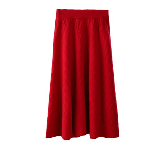 Women's Solid Loose Knit Wool A-Line Long Skirt Fashion High-Waist Knitted Sweater Skirt