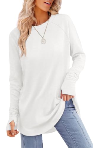 Image of XIEERDUO Womens Tunic Tops to Wear with Leggings Long Sleeve Thumb Hole Shirts Crew Neck Curved Hem
