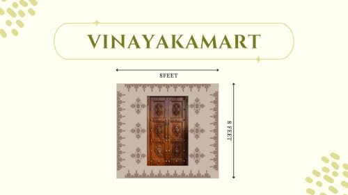 Image of Lakshmi Devi backdrops Cloths for Decoration | Traditional Light Brown Theme with Double Wooden Doors Entrance Backdrop Cloth 8x8 Feet | Traditional Backdrop Decoration Cloth