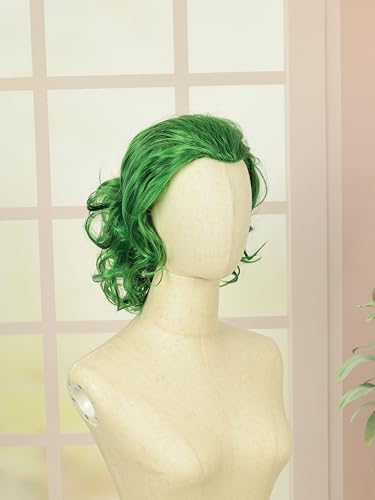 Image of Creamily Men's Short Curly Green Wig - Natural Fluffy Synthetic Hair for Men, Layered Style, Perfect for Cosplay, Costume, Halloween, Anime