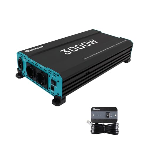 Renogy Inversor 12v 220v Onda Pura 3000W/6000W, Convertidor DC AC Transformador 12V a 220V con Mando a Distancia, 2 Tomas UE para Coches, Camping, Caravanas [Clase de eficiencia energética A+]