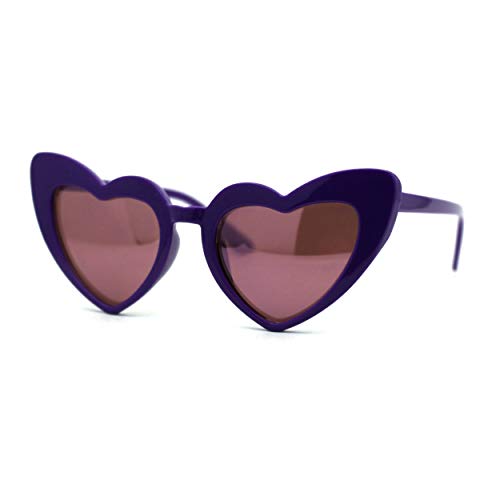 Girls Kid Size Plastic Love Heart Shape Cat Eye Sunglasses (Purple Purple Mirror)