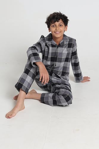 Image of Under Fourteen Boys Cotton Night Suit Set | Soft Breathable 2Pcs Sleepwear /Nightwear /Sleepsuit /Loungewear Co-Ord | Checks Top & Pyjama | Elastic Waist & Pockets | Multicolor Pajama Party & Gifting Set