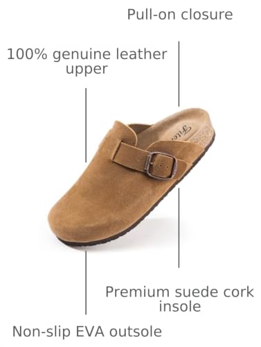 Image of FITORY Womens Clogs Slip-on Potato Shoes Leather Mules Suede Cork Footbed