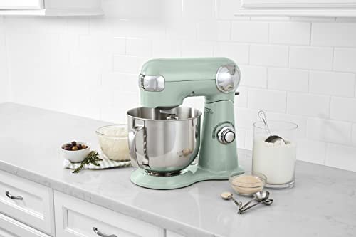 Cuisinart SM-50G Precision Master 5.5-Quart 12-Speed Stand Mixer with Mixing Bowl, Chef's Whisk, Flat Mixing Paddle, Dough Hook, and Splash Guard with Pour Spout, Agave Green, Manual