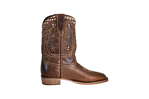 Image of TuffRider Youth Rocky Mountain Star Snake Printed Square Toe Western Boots-Brown-7Y