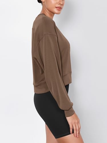 Image of ODODOS Modal Soft Long Sleeve Cropped Sweatshirts for Women Oversized Crew Neck Pullover Crop Top