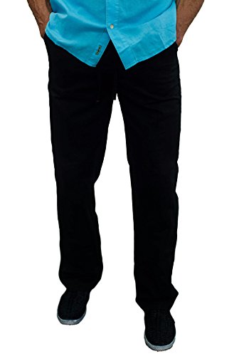 short fin Men's Drawstring Linen Pants (Black34x30 L8022)