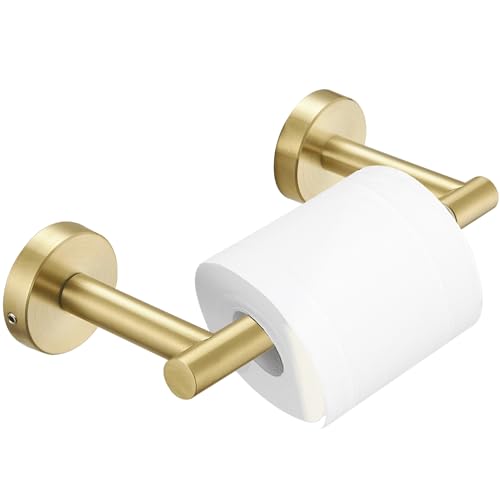 Homevacious Brushed Gold Toilet Paper Holder,Modern Bathroom Tissue Roll Holder Wall Mount,SUS 304 Stainless Steel Double Post Pivoting Toilet Paper Roll Holders for Bathroom RV