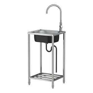 Freistehende Edelstahl Spültisch Gastro 1 Becken, |42x37x82cm|Gewerbliche Spülbecken mit Wasserhahn,Ablassvorrichtung, für Bepflanzung von Blumenkästen und Töpfen, Gartengeräte-Reinigung