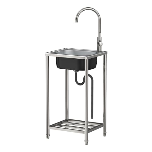 Freistehende Edelstahl Spültisch Gastro 1 Becken, |42x37x82cm|Gewerbliche Spülbecken mit Wasserhahn,Ablassvorrichtung, für Bepflanzung von Blumenkästen und Töpfen, Gartengeräte-Reinigung