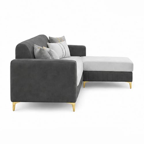 Image of CASASTYLE Noviq 4 Seater L Shape Sofa Set with Movable Ottoman | Flexible Left or Right Layout | Cozy Velvet Fabric | Soft Touch Seating | Modern Designer Sofa for Living Room (Dark Grey-Light Grey)