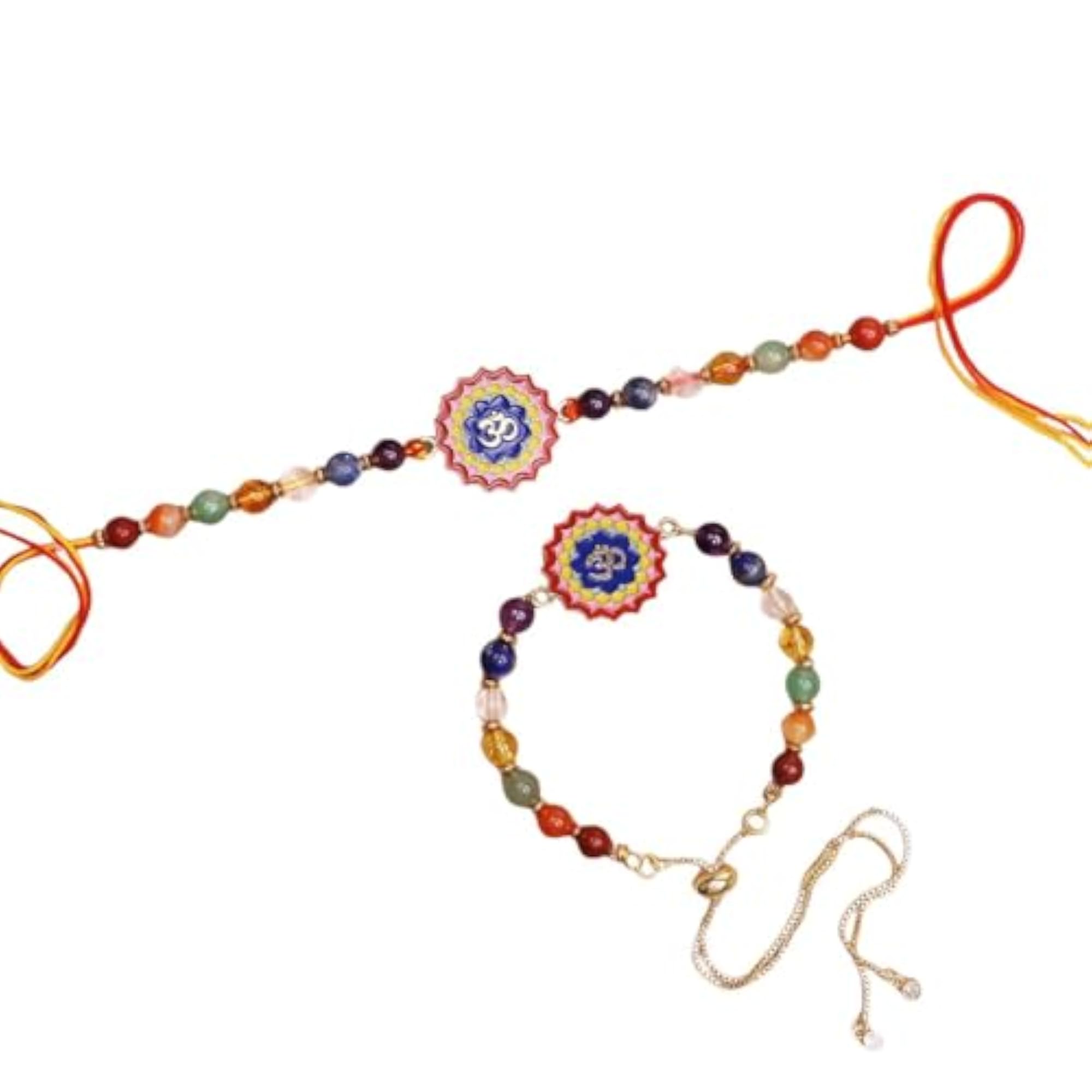 7 Chakra Crystal Rakhi Combo for Brother & Bhabhi