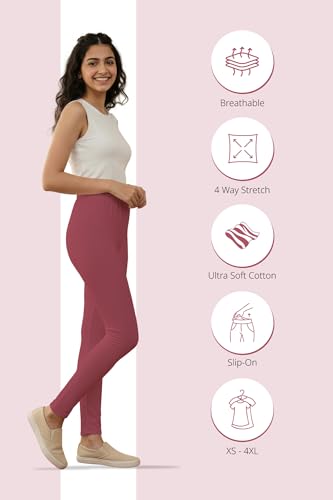 Image of Women's Cotton Lycra Ankle Length Leggings | Regular Rise, Soft 4 Way Stretch Fabric | Casual & Ethnic Wear