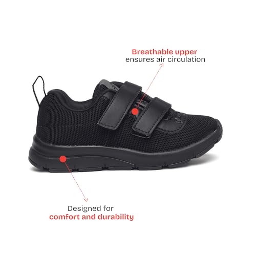 Image of Plaeto Aspire Unisex Black School Shoes for Boys and Girls | Uniform Shoes for Kids | Tilt Lace up Closure, Breathable Upper | Multiplay Sports Shoes - Girl | Boy | Child | Kids School Shoes Black