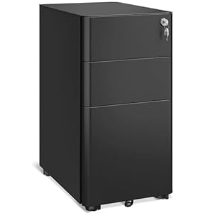 AODK File Cabinet for Home Office, Fully Assembled Filing Cabinet 3 Drawer Rolling File Cabinets with Lock, Small Mobile File Storage Cabinets for A4/Legal/Letter File, Black